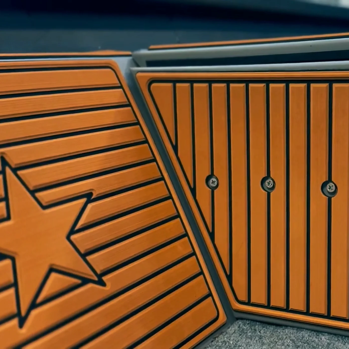 Orange EVA decking with a routed star inlay